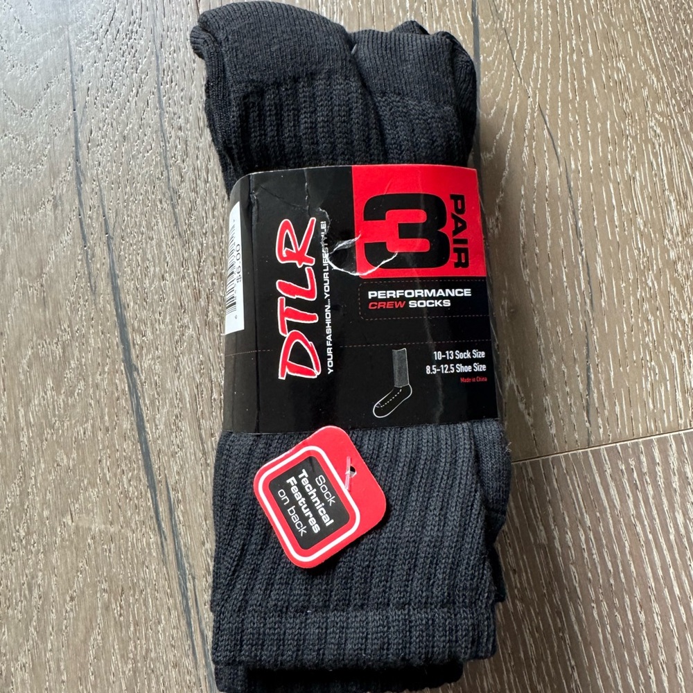 DTLR Black Performance Crew Socks - 3 Pair